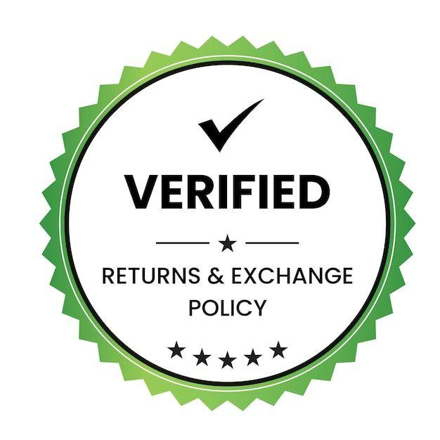 Verified badge indicating returns and exchange policy, with five stars and a green border.