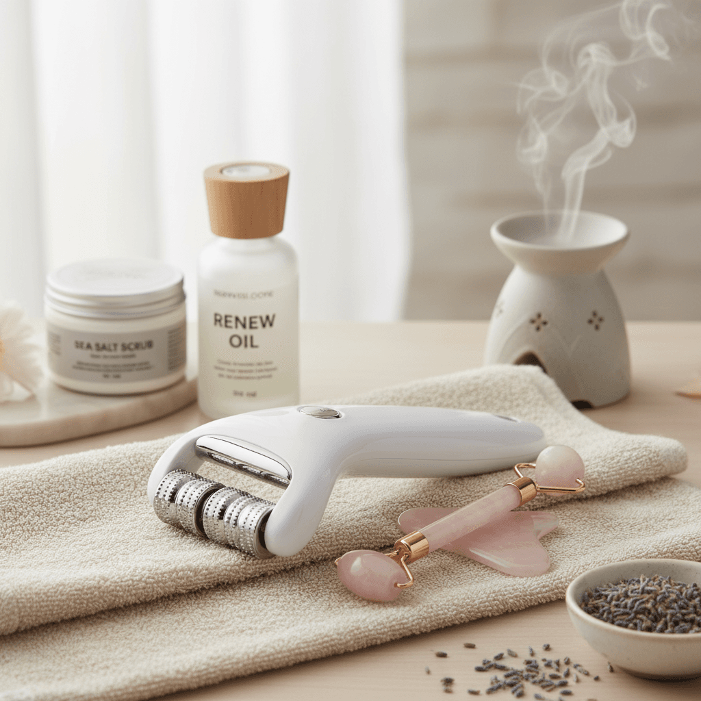 Body slimming tool resting on a soft towel