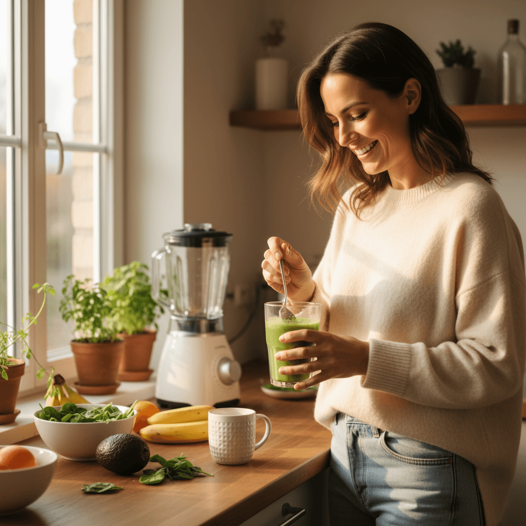 Woman enjoying a wellness drink