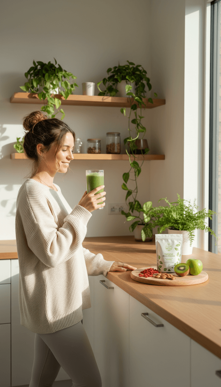 woman drinking healthy smoothie